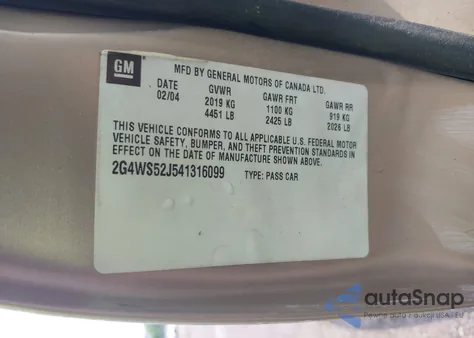 2004 Buick Century from USA, damaged, VIN 2G4WS52J541316099